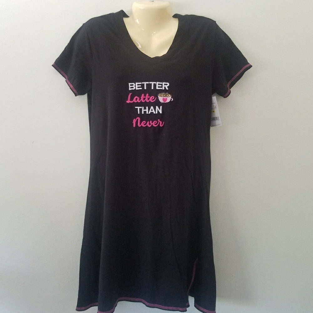 "Better Latte Than Never" Black Night Shirt Medium